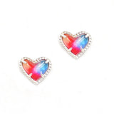 Heart Resin Abalone Stud Earrings - Multicolor Geometric Bling Mini Love