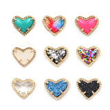 Heart Resin Abalone Stud Earrings - Multicolor Geometric Bling Mini Love