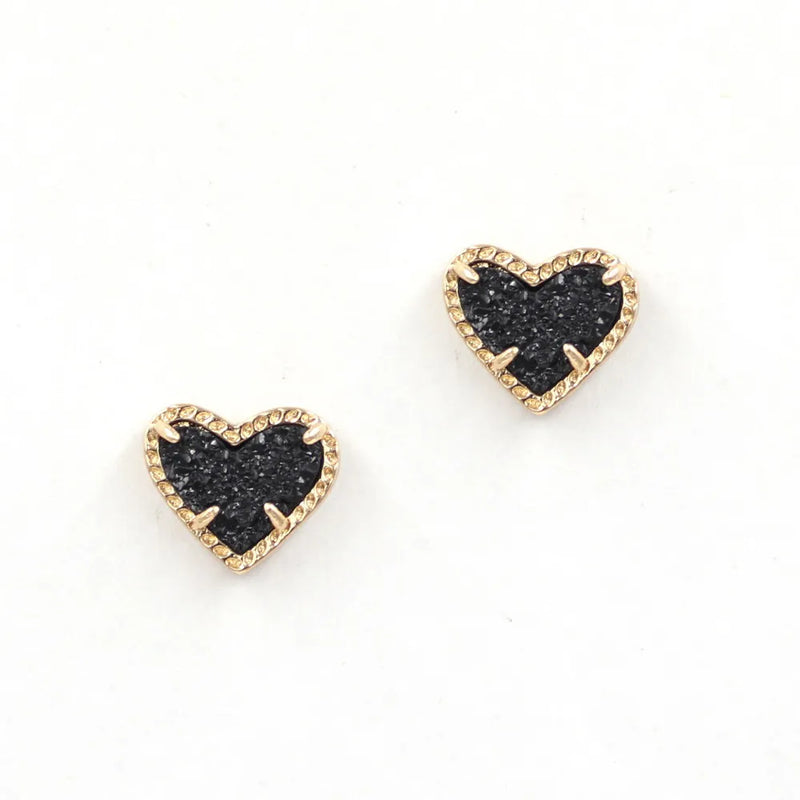 Heart Resin Abalone Stud Earrings - Multicolor Geometric Bling Mini Love