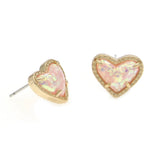 Heart Resin Abalone Stud Earrings - Multicolor Geometric Bling Mini Love