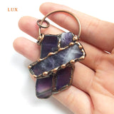 Natural Amethyst Bar Pendant Bronze Frame Birthstone Charm Healing Crystal