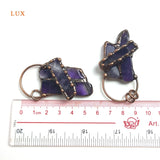 Natural Amethyst Bar Pendant Bronze Frame Birthstone Charm Healing Crystal