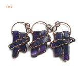 Natural Amethyst Bar Pendant Bronze Frame Birthstone Charm Healing Crystal