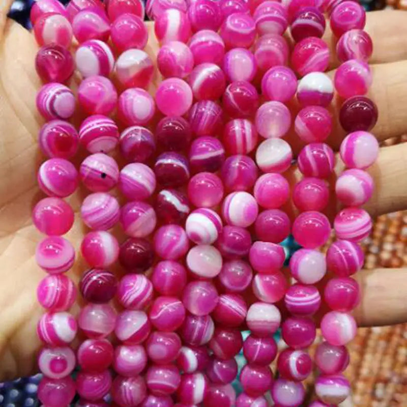 High Natural Banded Agates Stone Round Necklace Bracelet Jewelry Beads