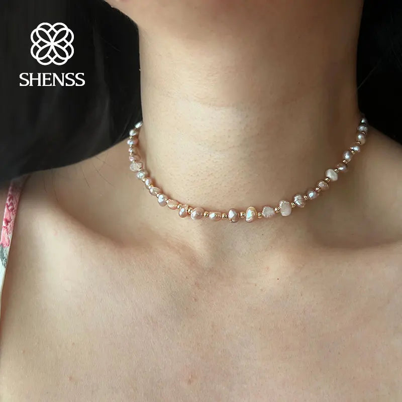 High Natural Baroque Pearl Necklace Purple Pink 32-50cm Choker Necklace
