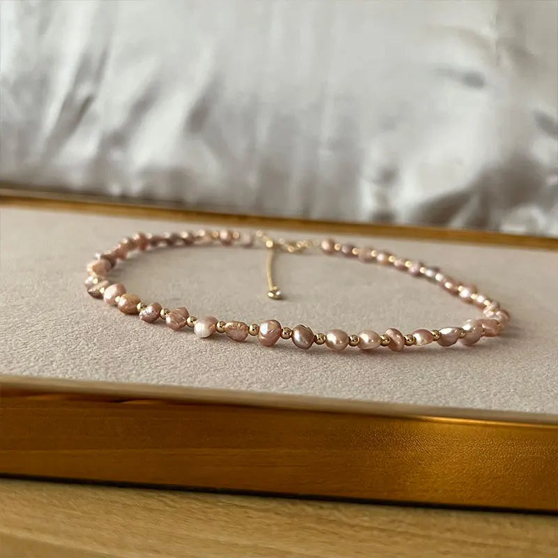 High Natural Baroque Pearl Necklace Purple Pink 32-50cm Choker Necklace