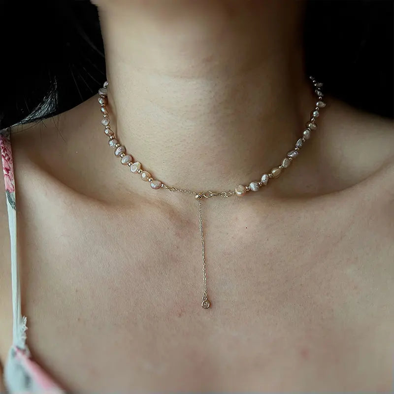 High Natural Baroque Pearl Necklace Purple Pink 32-50cm Choker Necklace