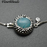 Amazonite Oval Gemstone Charm Slide Metal Chains Bracelet Party Jewelry