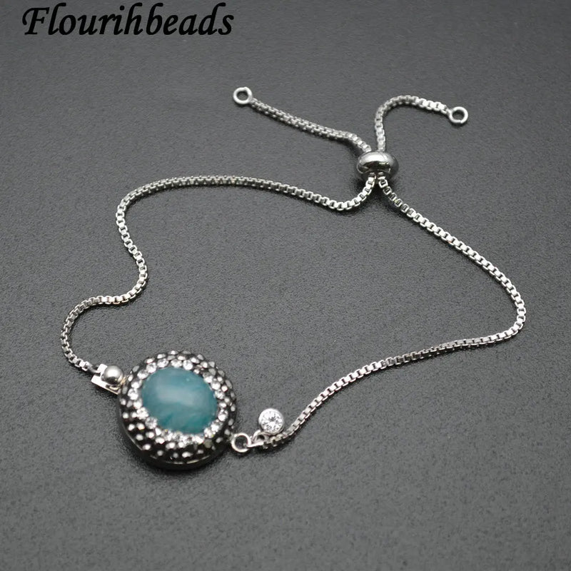 Amazonite Oval Gemstone Charm Slide Metal Chains Bracelet Party Jewelry