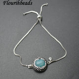 Amazonite Oval Gemstone Charm Slide Metal Chains Bracelet Party Jewelry