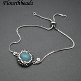 Amazonite Oval Gemstone Charm Slide Metal Chains Bracelet Party Jewelry