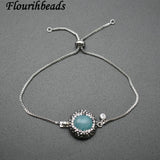 Amazonite Oval Gemstone Charm Slide Metal Chains Bracelet Party Jewelry