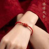 Natural Cinnabar Gourd Carving Weave Bracelet Buddha Charm Bangle