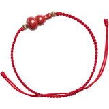 Natural Cinnabar Gourd Carving Weave Bracelet Buddha Charm Bangle