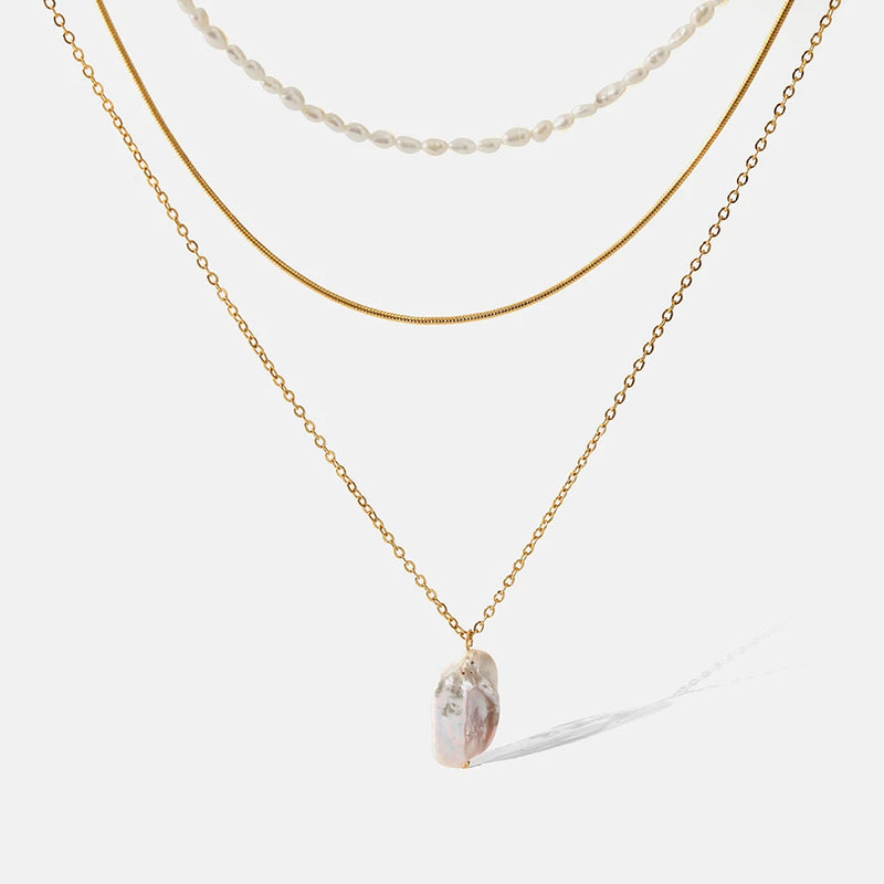 Freshwater Pearl Pendant Necklace 18K Stainless Steel Plated