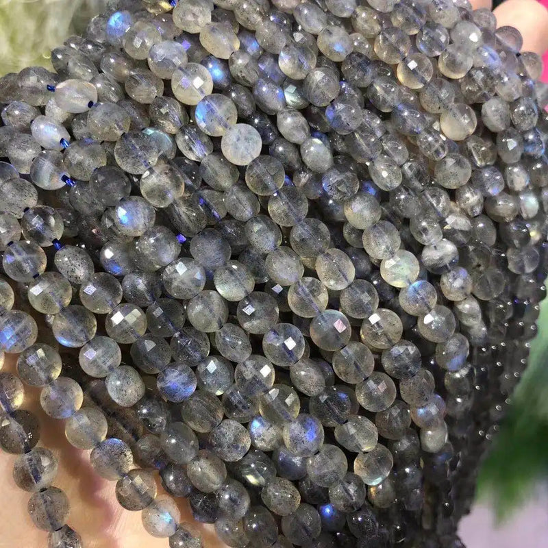 Natural Flash Labradorite Beads Oblate Faceted Loose Beads