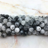Natural Gray Rutilated Quartz Beads Stone 6 8 10mm Round Smooth Hair Crystal