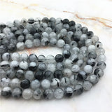 Natural Gray Rutilated Quartz Beads Stone 6 8 10mm Round Smooth Hair Crystal