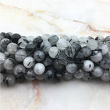 Natural Gray Rutilated Quartz Beads Stone 6 8 10mm Round Smooth Hair Crystal