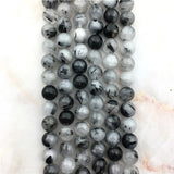 Natural Gray Rutilated Quartz Beads Stone 6 8 10mm Round Smooth Hair Crystal