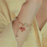 Natural Hetian Jade Women Charm Bracelet Maple Leaf Pendant Chain