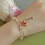 Natural Hetian Jade Women Charm Bracelet Maple Leaf Pendant Chain