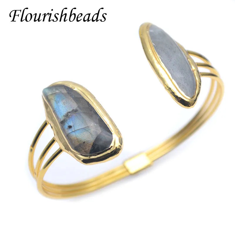 Labradorite Double Stone Wire Cuff Bangles for Women Men