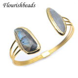 Labradorite Double Stone Wire Cuff Bangles for Women Men