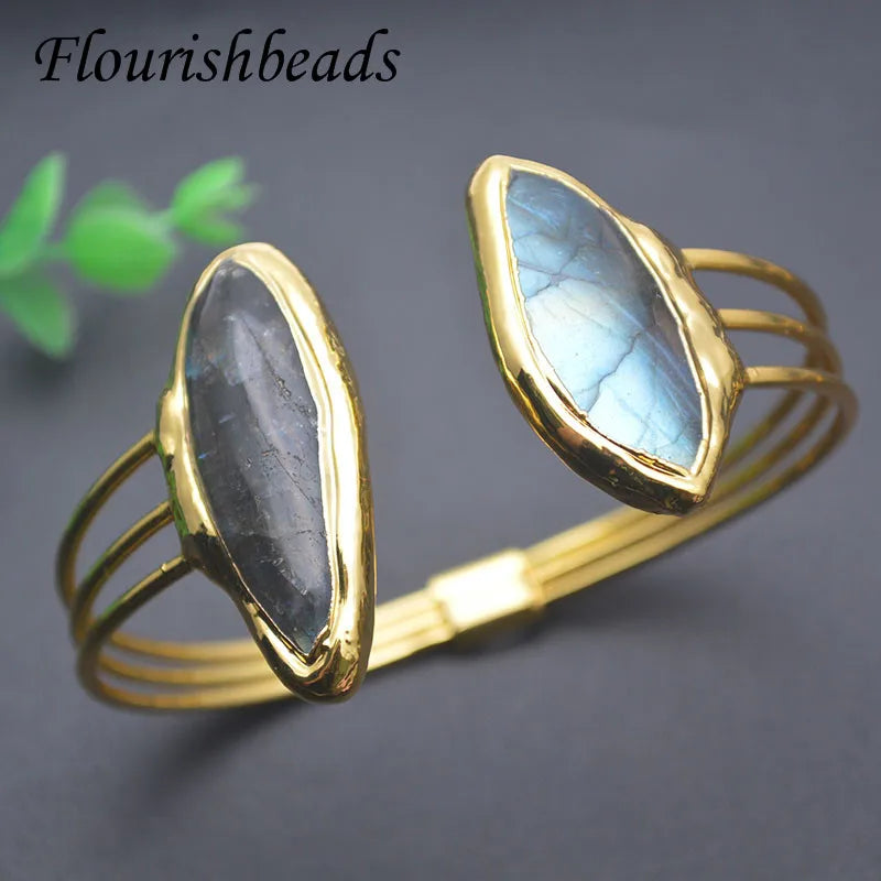 Labradorite Double Stone Wire Cuff Bangles for Women Men