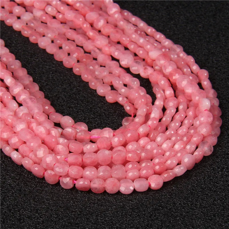 Natural Quartzs Beads Garnet 4mm 6mm Round Flat Faceted Loose Bead