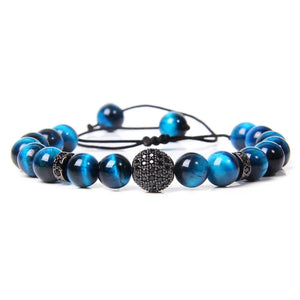 Royal Tiger Eye Stone Beads Bracelet Men Adjustable Braided Charm Jewelry