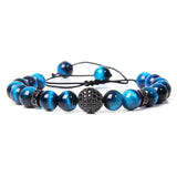 Royal Tiger Eye Stone Beads Bracelet Men Adjustable Braided Charm Jewelry