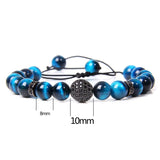 Royal Tiger Eye Stone Beads Bracelet Men Adjustable Braided Charm Jewelry