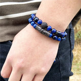 Royal Tiger Eye Stone Beads Bracelet Men Adjustable Braided Charm Jewelry