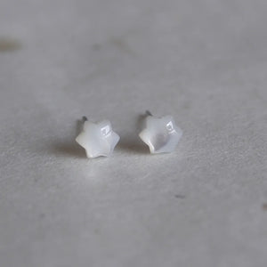 Natural Shell Carving Six Stars Silver Earrings Sweet Gift