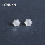 Natural Shell Carving Six Stars Silver Earrings Sweet Gift