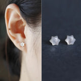 Natural Shell Carving Six Stars Silver Earrings Sweet Gift