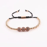 Natural Stone Agate CZ Pave Ball Macrame Beads Bracelet Set