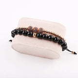 Natural Stone Agate CZ Pave Ball Macrame Beads Bracelet Set