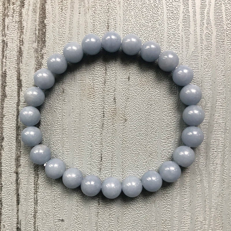 Natural Stone Angelite Bracelet for Healing Meditation 8MM