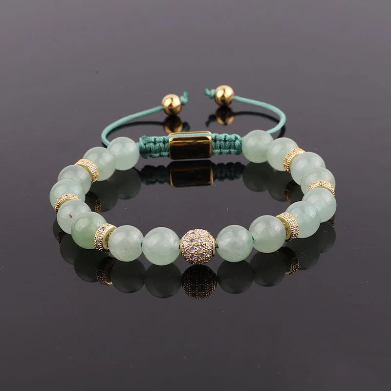 Natural Stone CZ Pave Charm Macrame Bracelet Women