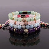 Natural Stone CZ Pave Charm Macrame Bracelet Women
