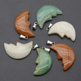 Natural Stone Moon Face Pendants Charms Mineral Healing Necklaces 8Pcs