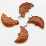 Natural Stone Moon Face Pendants Charms Mineral Healing Necklaces 8Pcs
