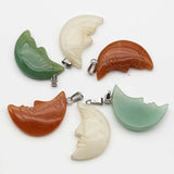 Natural Stone Moon Face Pendants Charms Mineral Healing Necklaces 8Pcs