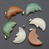 Natural Stone Moon Face Pendants Charms Mineral Healing Necklaces 8Pcs