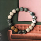 Natural Stone Couples Bracelets Mixed Agates Beads Alloy Charm