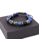 Natural Stone Eagle Beads Bracelet Stainless Steel Buddha Lion Charm