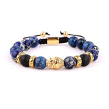 Natural Stone Eagle Beads Bracelet Stainless Steel Buddha Lion Charm