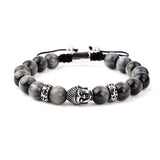 Natural Stone Eagle Beads Bracelet Stainless Steel Buddha Lion Charm
